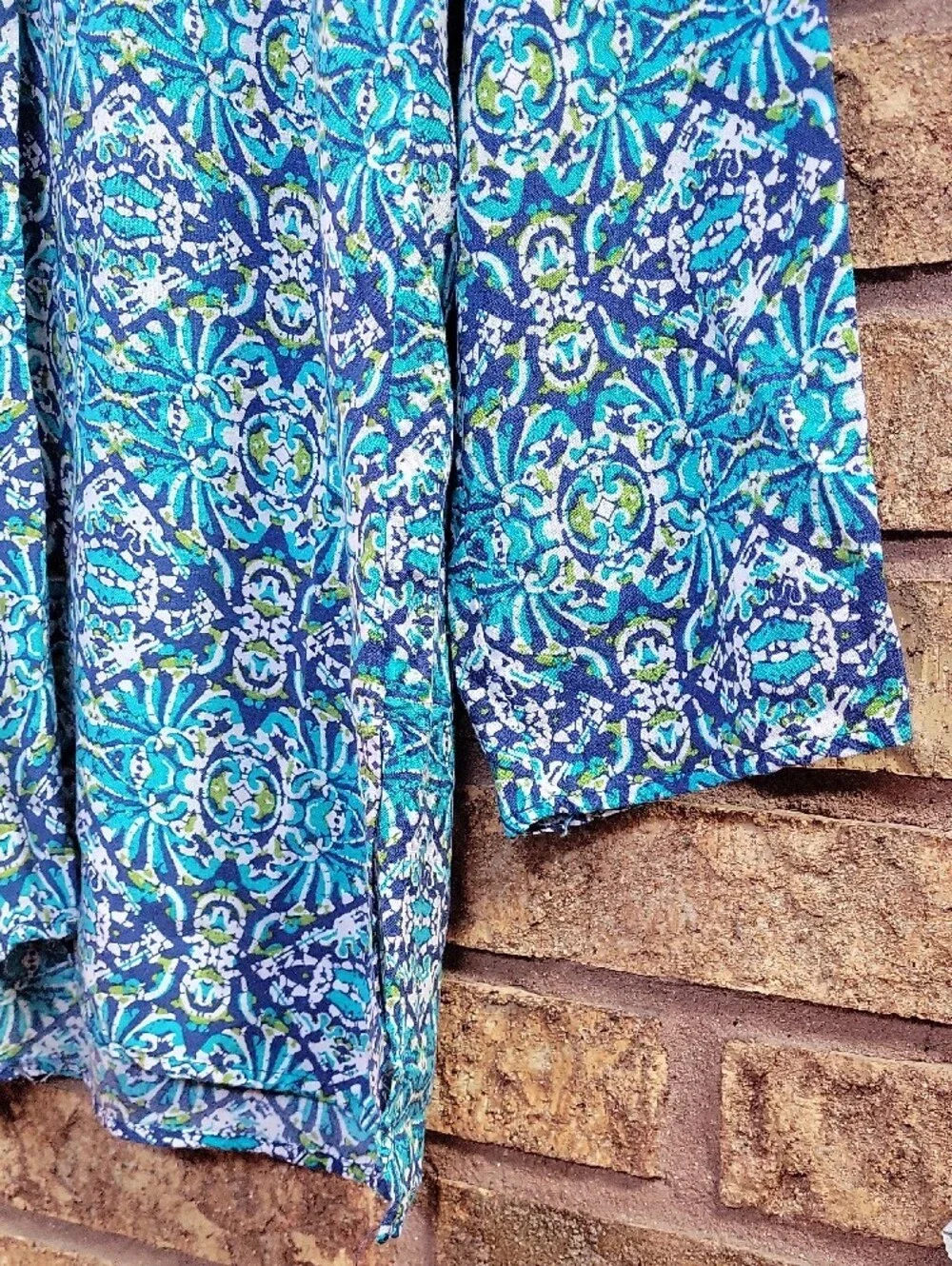 La Blanca Tuvalu Tapa Long-Sleeve Tassel Tunic Coverup Size Medium Viscose